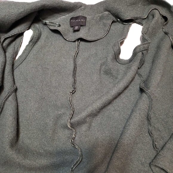 Tahari wool blend long duster vest Women's 1X cardigan olive / army green warm - Picture 10 of 16